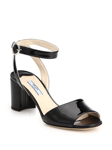 prada patent leather wedges|Prada block heel sandals.